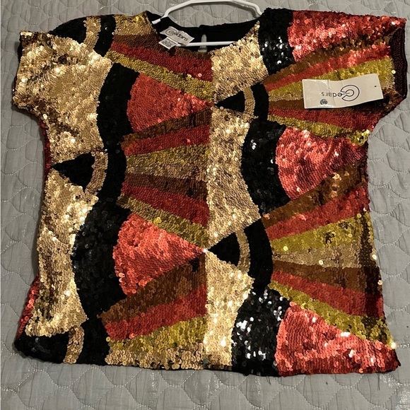 100% COTTON~VTG~SEQUIN BLOUSE~ABSTRACT~LG~ NWT - Picture 7 of 12